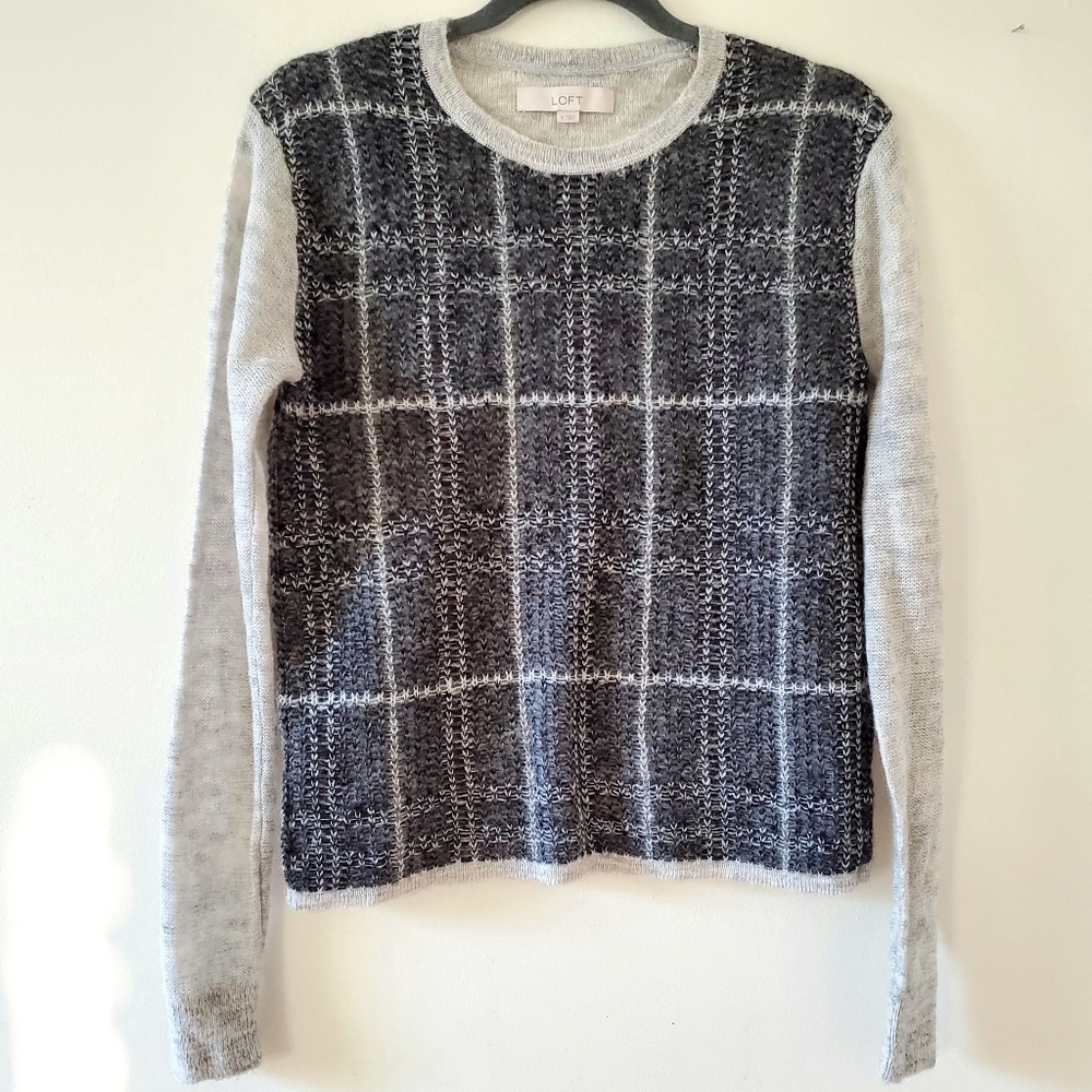 LOFT grey & black plaid sweater